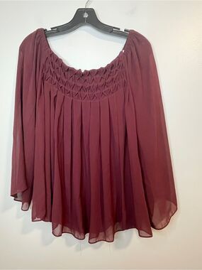 Bailey 44 Burgundy Smocked Yoke Chiffon Blouse